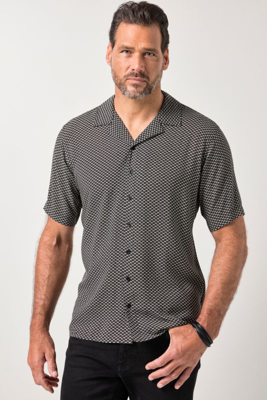 Chemise JP 1880 à motif, manches courtes et col cubain, coupe Cuba-Fit - jusqu'au 8 XL