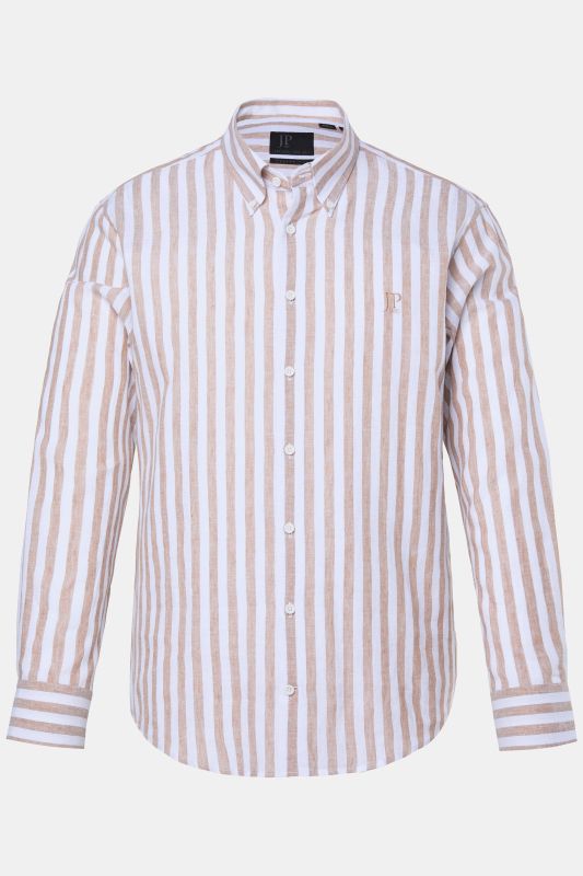 Chemise JP 1880 en lin mélangé à rayures, manches longues et col à pointes boutonnées, coupe Modern Fit - jusqu'au 8 XL