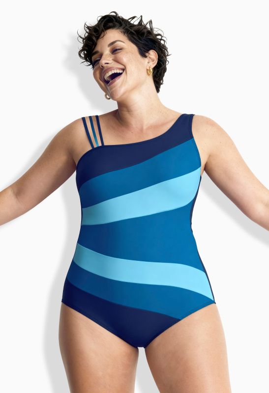 Maillot de bain «&nbsp;colour block&nbsp;», décolleté rond et bonnets souples, matière recyclée