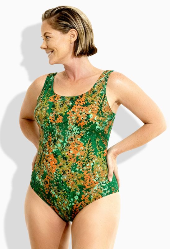 Maillot de bain à fleurs, sans bonnets souples, décolleté rond