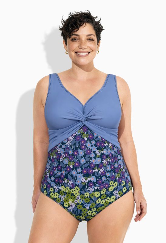 Maillot de bain avec bonnets souples, motif fleurs et nœud fantaisie, matière recyclée