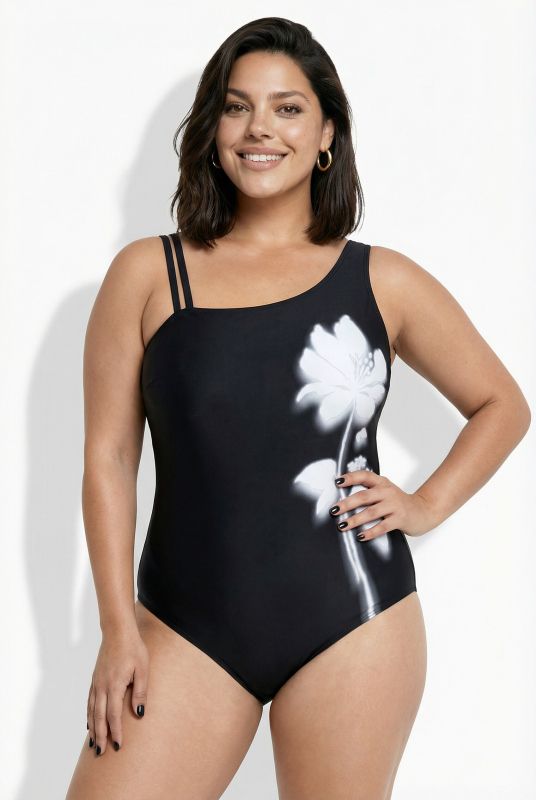 Maillot de bain à fleurs, avec bonnets souples et décolleté rond, matière recyclée