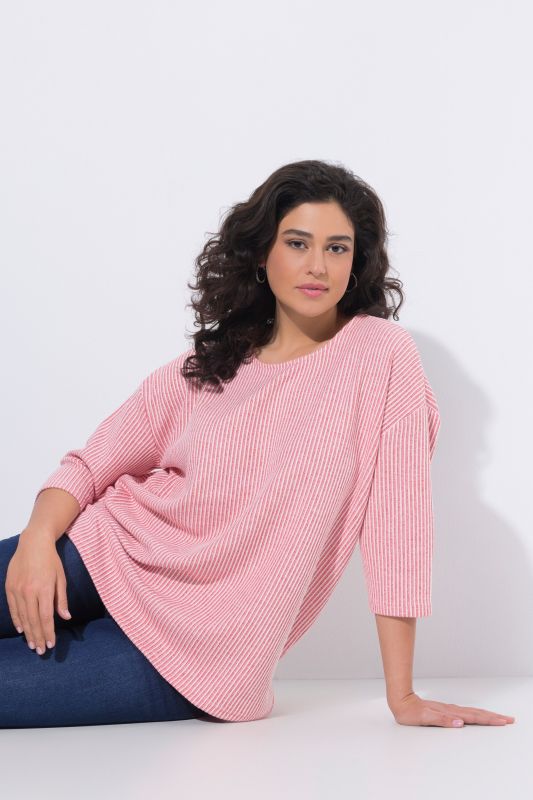 Pull col rond et manches&nbsp;3/4, tissu texturé à rayures