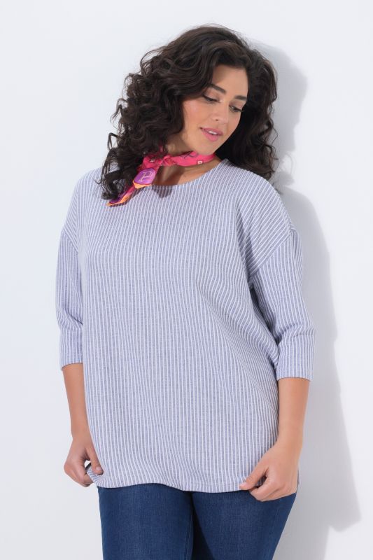 Pull col rond et manches&nbsp;3/4, tissu texturé à rayures
