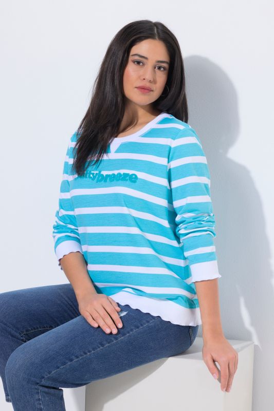 Sweat-shirt à rayures, message, col rond et manches longues