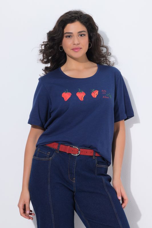 T-shirt motif fraises, manches courtes et col rond