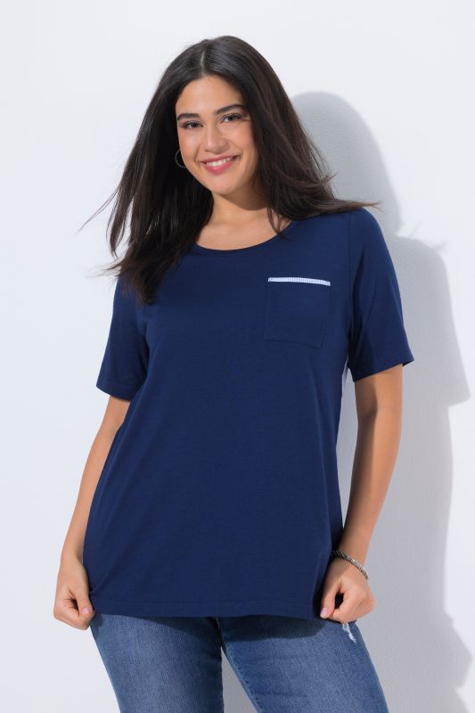 T-shirt en modal mélangé, col rond et manches courtes, coupe évasée