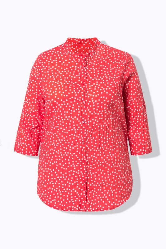Chemisier aspect froissé, motif à pois, col montant et manches&nbsp;3/4
