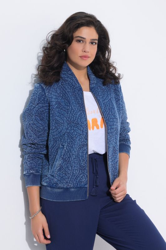 Blouson matelassé, teinture indigo, manches longues et col montant