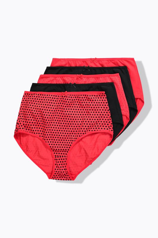Lot de 5 culottes maxi, pois/rouge/noir