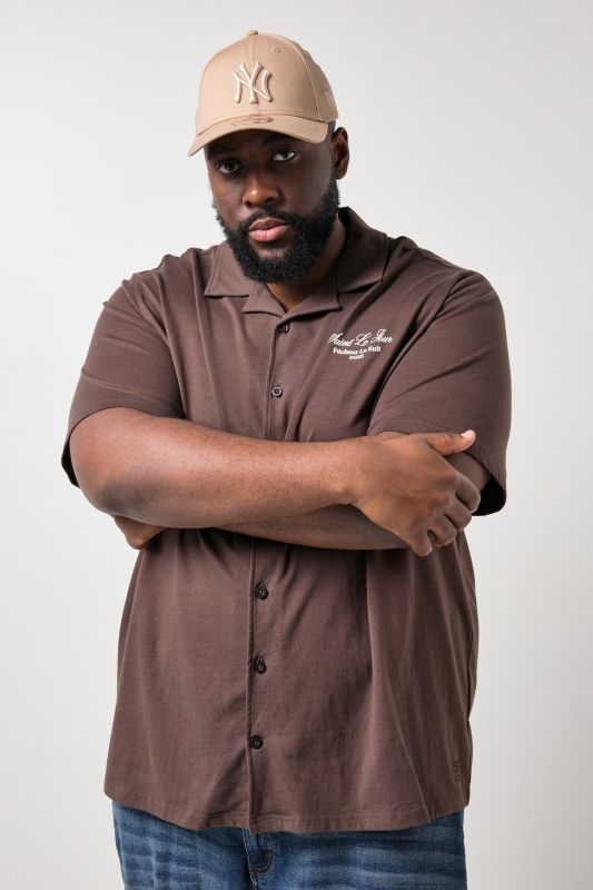 Chemise STHUGE en jersey, manches courtes et col cubain, coupe « flottante » - jusqu'au 8 XL