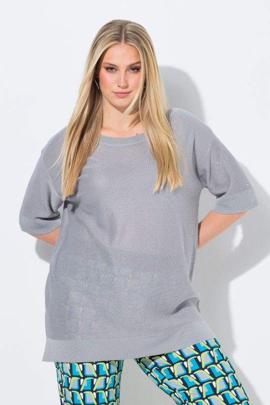 Pull oversize à paillettes, encolure bateau et manches courtes