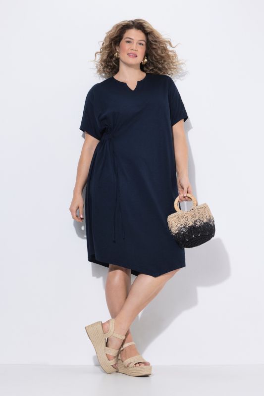 Robe midi en coton bio, col tunisien et manches courtes