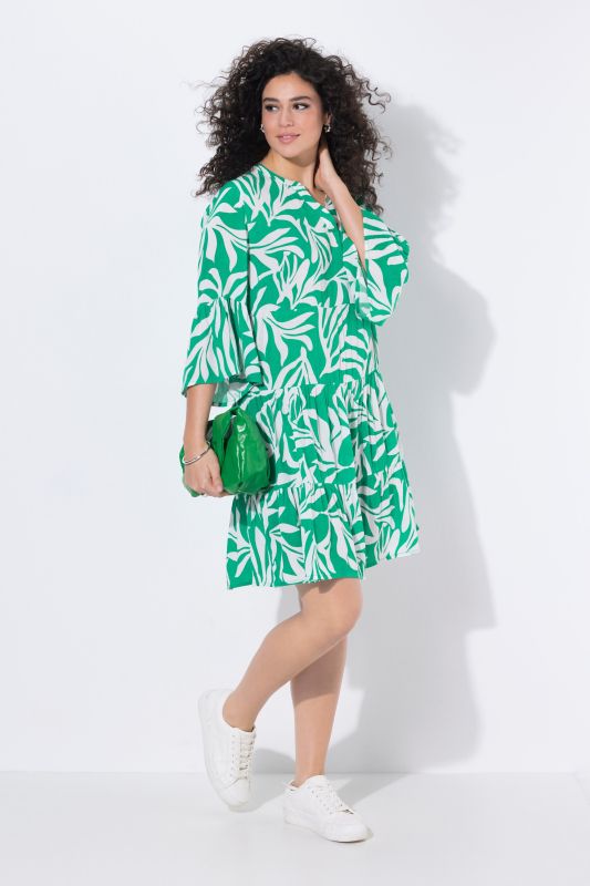 Robe midi, coupe évasée, décolleté en V et manches&nbsp;3/4