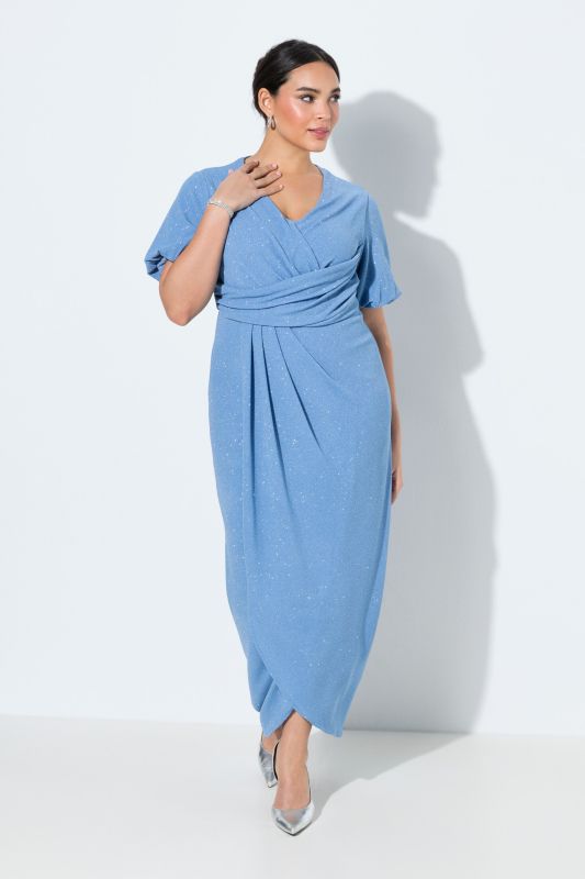 Robe maxi esprit cache-cœur, manches courtes ballon et décolleté en V