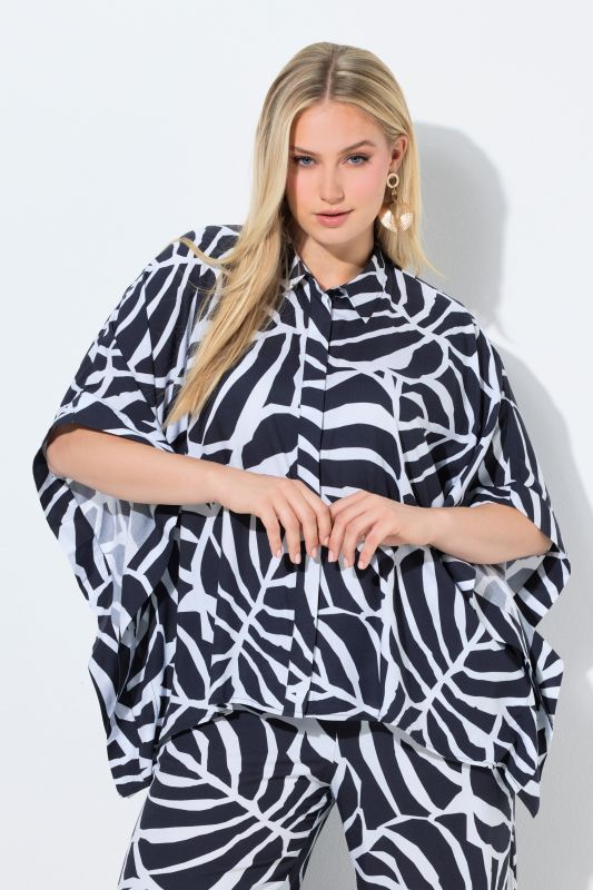 Blouse-poncho oversize, col chemise et manches&nbsp;3/4