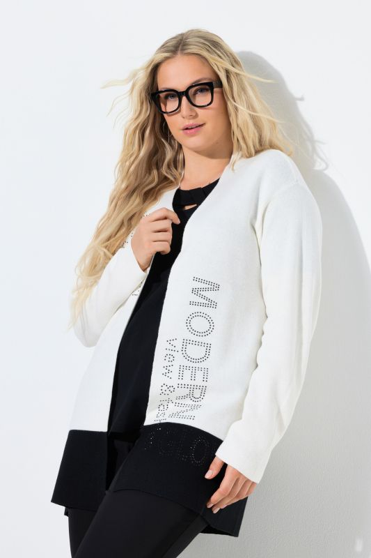 Cardigan avec message, col calice et manches&nbsp;3/4