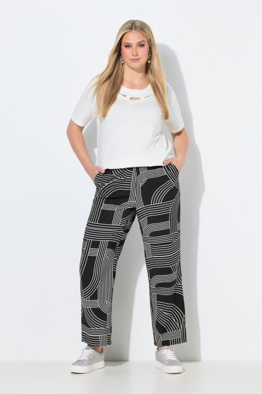 Pantalon Rose imprimé graphique, jambe large et taille élastique