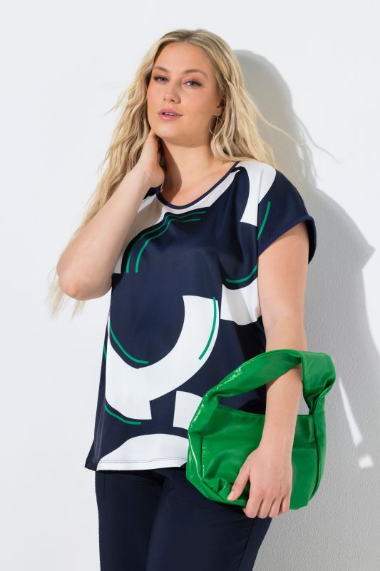 T-shirt motif cercles, coupe oversize, col rond et manches courtes