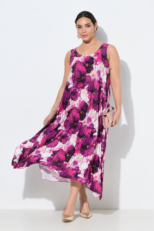 Robe en jersey sans manches, motif à fleurs, décolleté rond