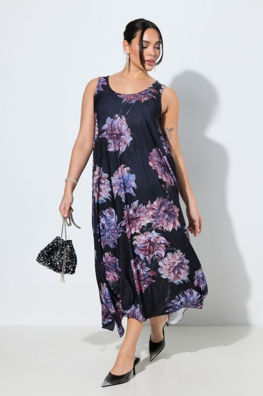 Robe midi sans manches, motif à fleurs et décolleté rond