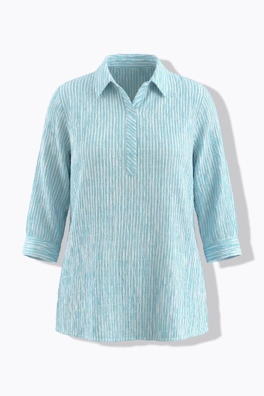 Chemisier rayé, col chemise et manches longues, coupe évasée