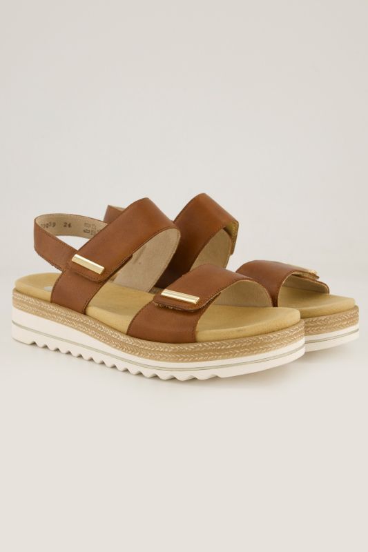 Sandales en cuir Remonte, semelle compensée et bride à scratch - largeur F 1/2