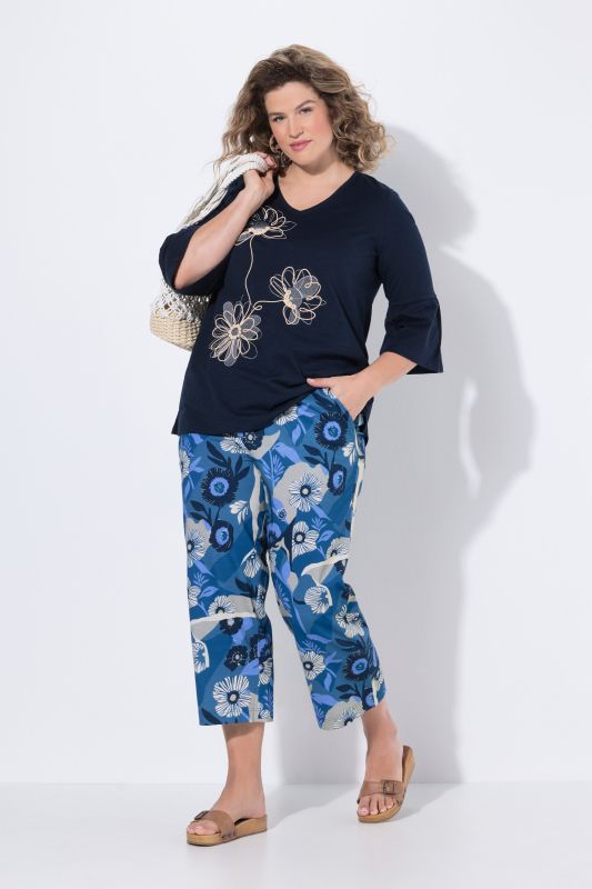 Jupe-culotte en jersey de coton bio, jambe large et motif à fleurs