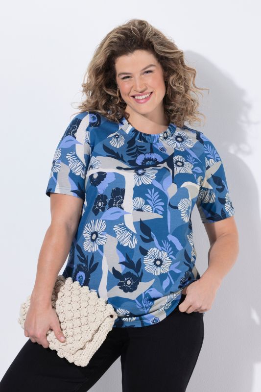 T-shirt à fleurs en coton bio, décolleté rond et manches courtes