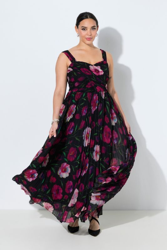 Robe maxi sans manches, décolleté cœur et imprimé fleurs