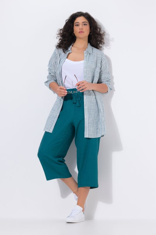 Pantalon Rose en lin mélangé, jambe large et taille élastique