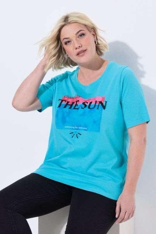 T-shirt col rond et manches courtes, imprimé avec perles