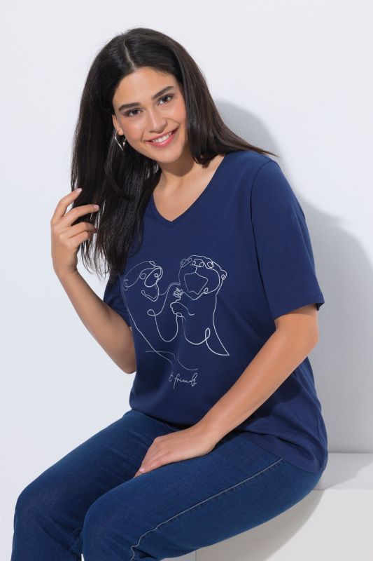 T-shirt col V et manches courtes, coupe Classic Fit, motif animal