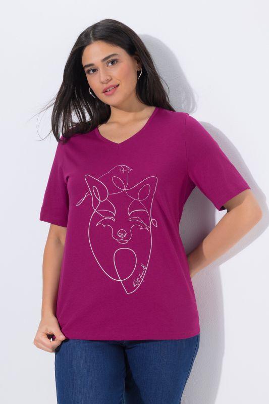 T-shirt col V et manches courtes, coupe Classic Fit, motif animal