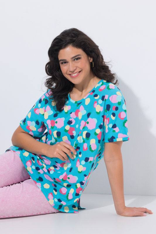 T-shirt oversize à pois, col rond et manches courtes