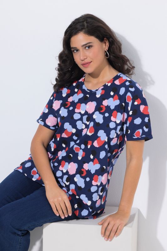 T-shirt oversize à pois, col rond et manches courtes