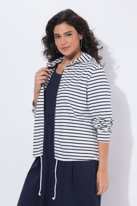 Veste en molleton rayé, capuche et cordon sous tunnel à la base