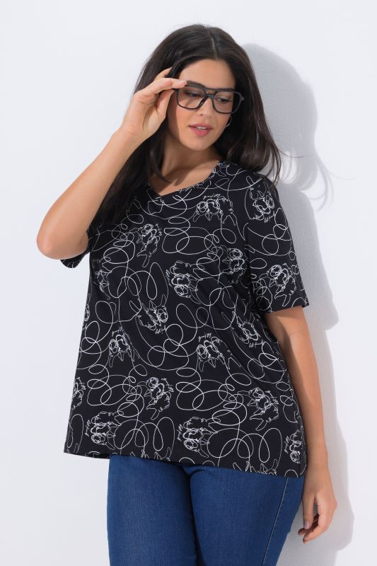 T-shirt animaux fantaisie, coupe Classic Fit, col en V et manches courtes