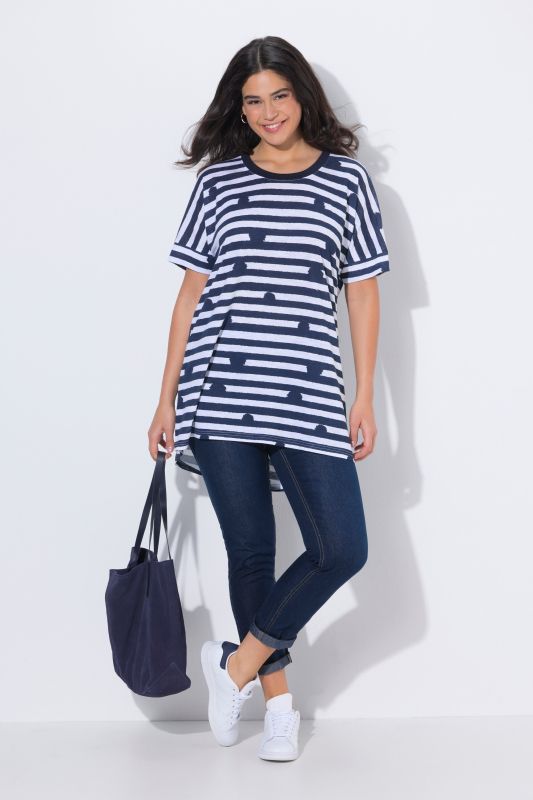T-shirt oversize pois/rayures, col rond et manches courtes