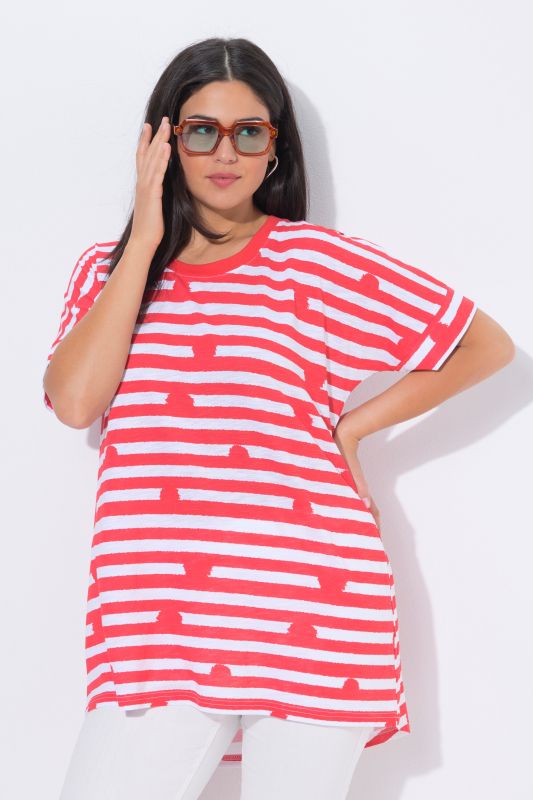 T-shirt oversize pois/rayures, col rond et manches courtes