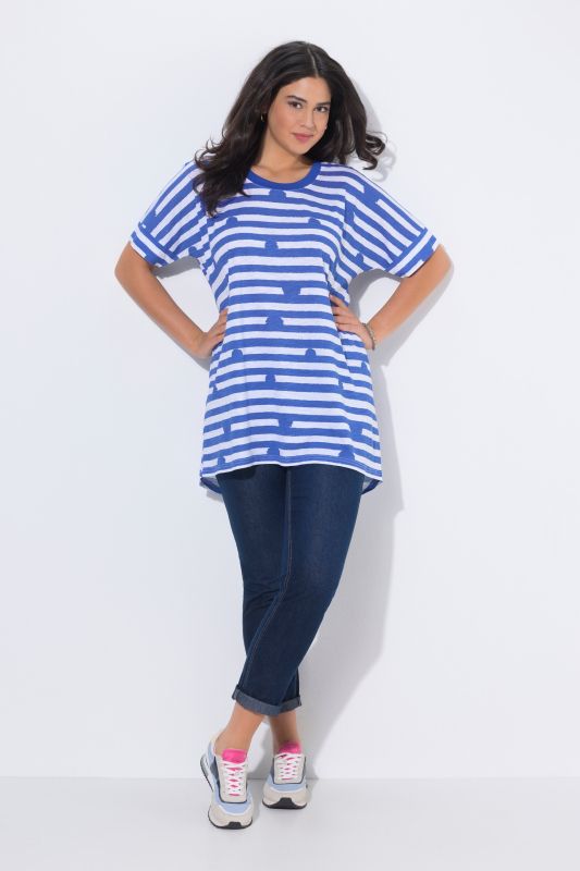 T-shirt oversize pois/rayures, col rond et manches courtes