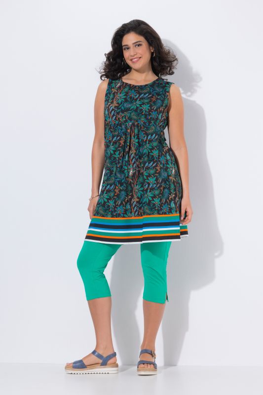 Robe en jersey sans manches, bordure contrastante à la base et décolleté rond, coupe évasée