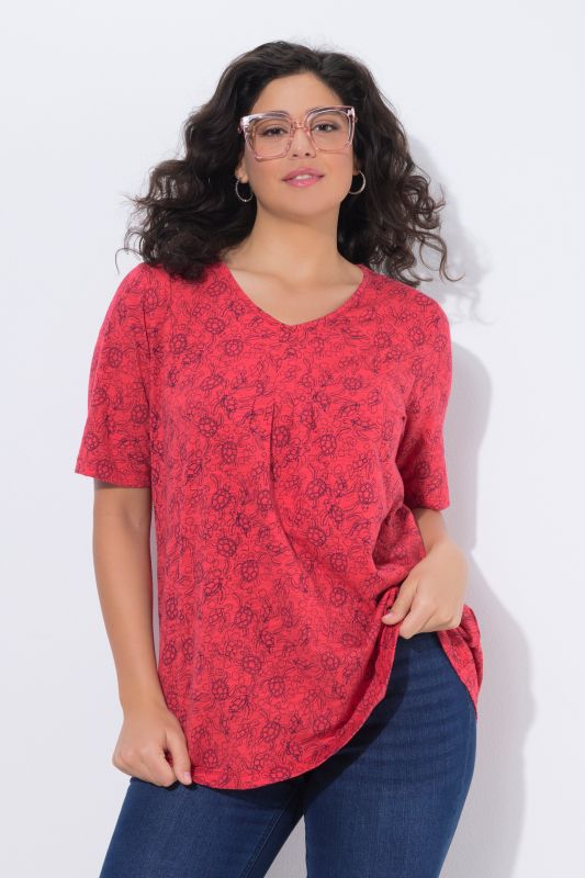 T-shirt à coupe évasée, motif tortues, décolleté en V et manches courtes