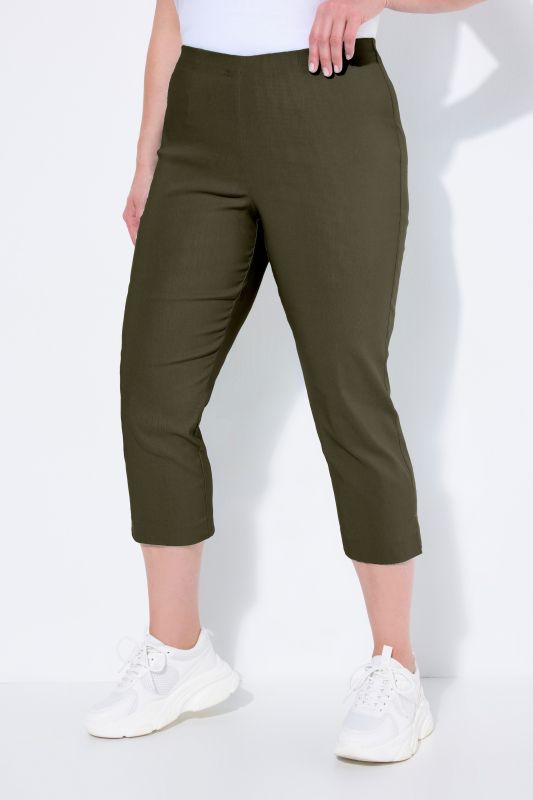 Pantalon en bengaline stretch. Longueur au mollet et taille élastique