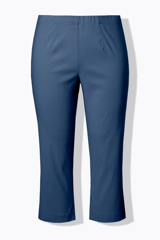 Pantalon en bengaline stretch. Longueur au mollet et taille élastique