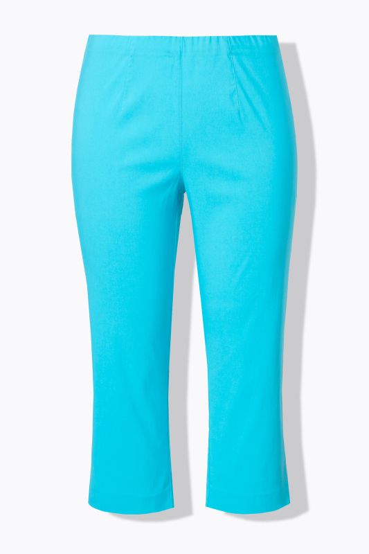 Pantalon en bengaline stretch. Longueur au mollet et taille élastique