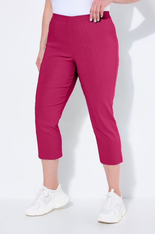 Pantalon en bengaline stretch. Longueur au mollet et taille élastique