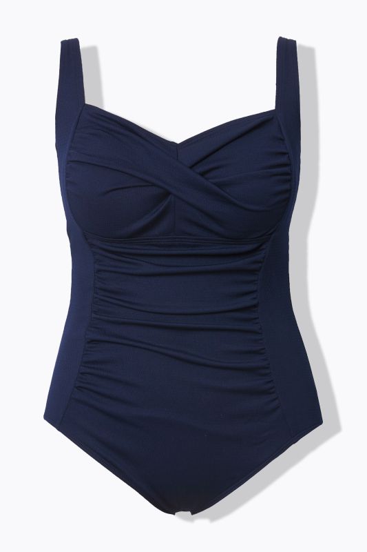 Maillot de bain à bonnets souples. Joli drapé sur la poitrine. Matière finement texturée