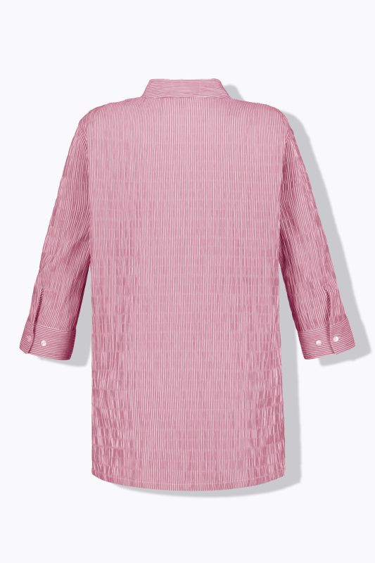 Chemisier à rayures, texture gaufrée. Col classique et manches 3/4