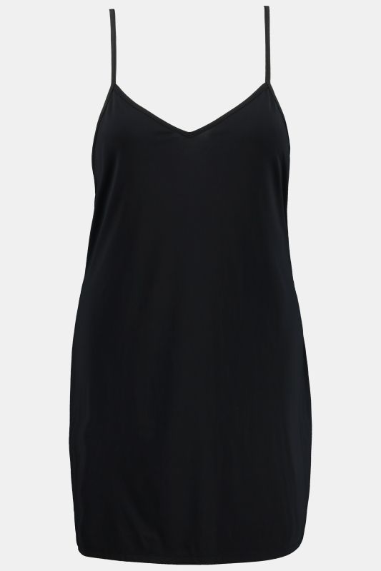 Combinette, coupe évasée. Décolleté V. Bretelles spaghetti